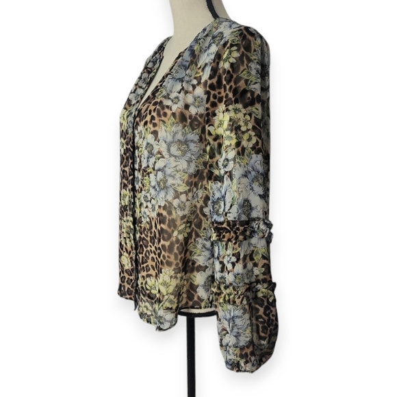 White House Black Market Leopard Floral Chiffon Blouse M - Picture 10 of 12
